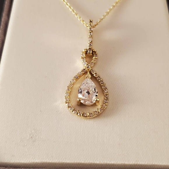 Gold Tone over Silver Cubic Zirconia Teardrop - Picture 3 of 6